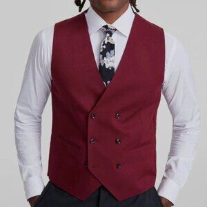 TAYION Mens Classic fit Double Breasted Suit Vest Size Small Red E091450‎